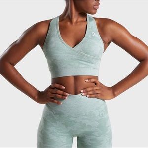 Gymshark green camo sports bra, size medium